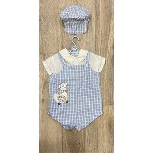Cotton Candy 70’s Baby Outfit Blue And White Stripes Duck Vintage Old Matching H